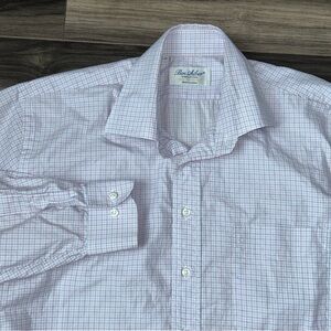 Ben Silver Plaid Button Up Cotton Dress Shirt Mens Size 16-33 Red Blue